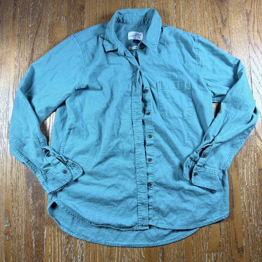 Universal Thread Shirt Womens Small Blue Linen Blend Button Up Relaxed Fit